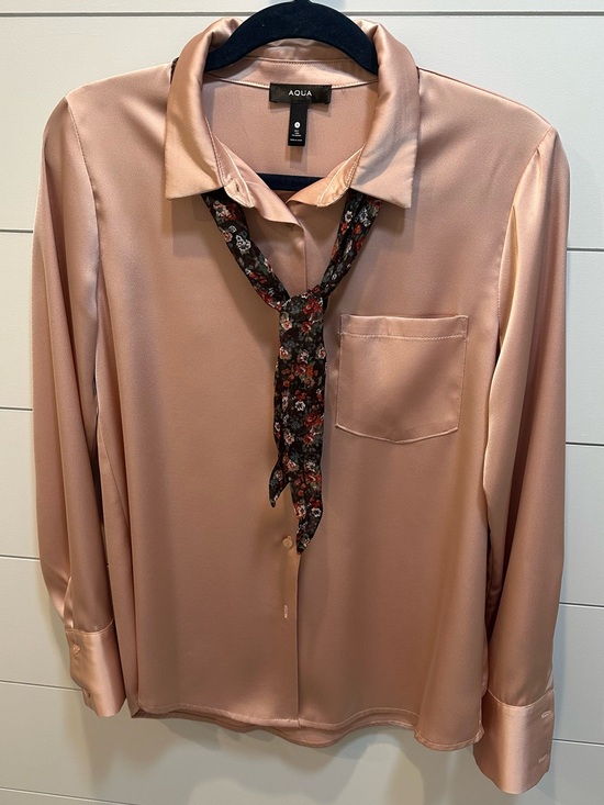 Aqua Tops - Aqua women’s Satin Button-Down Shirt in Rose Gold ..pristine condition size sm…